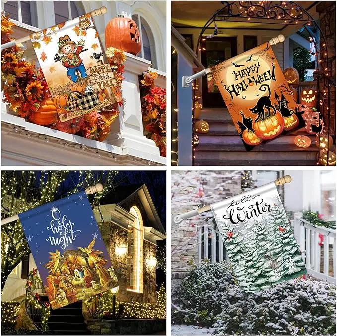 12 Pcs Seasonal House Flags 28x40 Double Sided Seasonal Large Garden Flags for All Seasons Set of 12 Spring Easter Valentine Halloween Christmas Holiday Yard Decoration, Welcome Outdoor Decor 28x40 In by GreenHaven Gardens