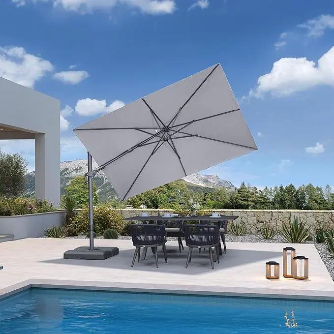 PURPLE LEAF 10' X 6.5' Left-right Tilting Outdoor Patio Umbrella Swivel Offset Cantilever Heavy Duty Rectangle Aluminum Umbrella with UV Resistant for Deck Pool Patio Backyard, Pebble Grey by GreenHaven Gardens
