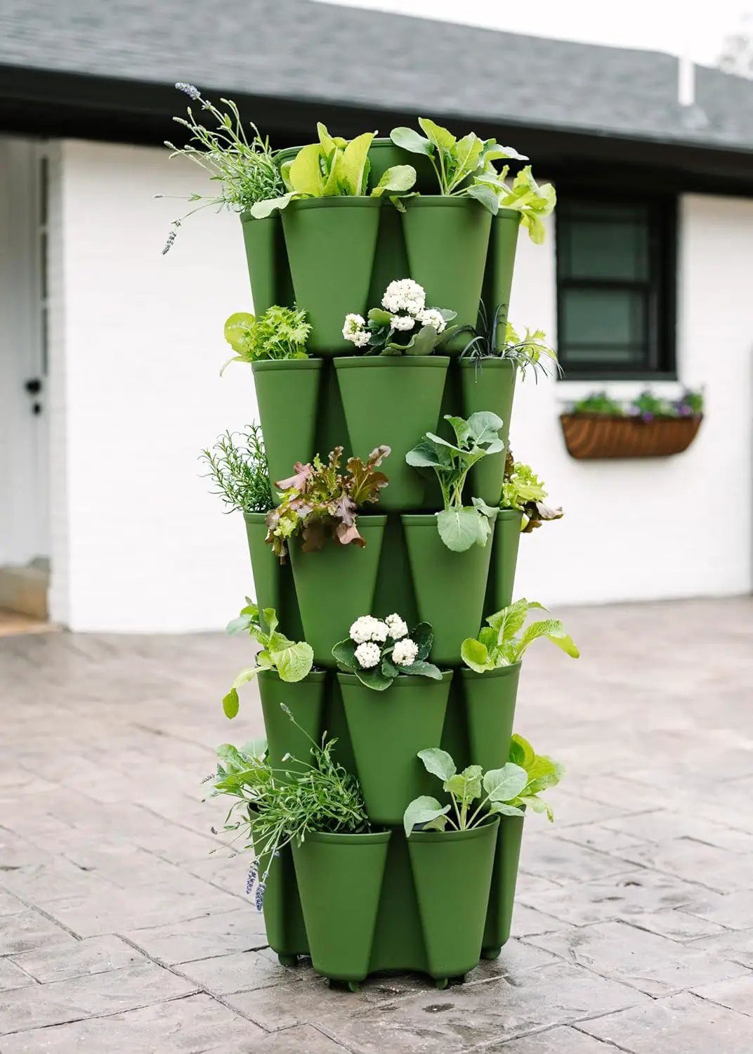 Greenstalk Patented Large 5 Tier Vertical Garden Planter with Patented Internal Watering System Great for Growing a Variety of Strawberries, Vegetables, Herbs, & Flowers (Evergreen) by GreenHaven Gardens