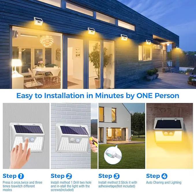 Peasur Solar Lights Outdoor Motion Sensor Waterproof, 6Pack 140LED White Solar Powered Fence Lights, 3 Modes Security Wall Lights for Garden Yard Outside Warm by GreenHaven Gardens