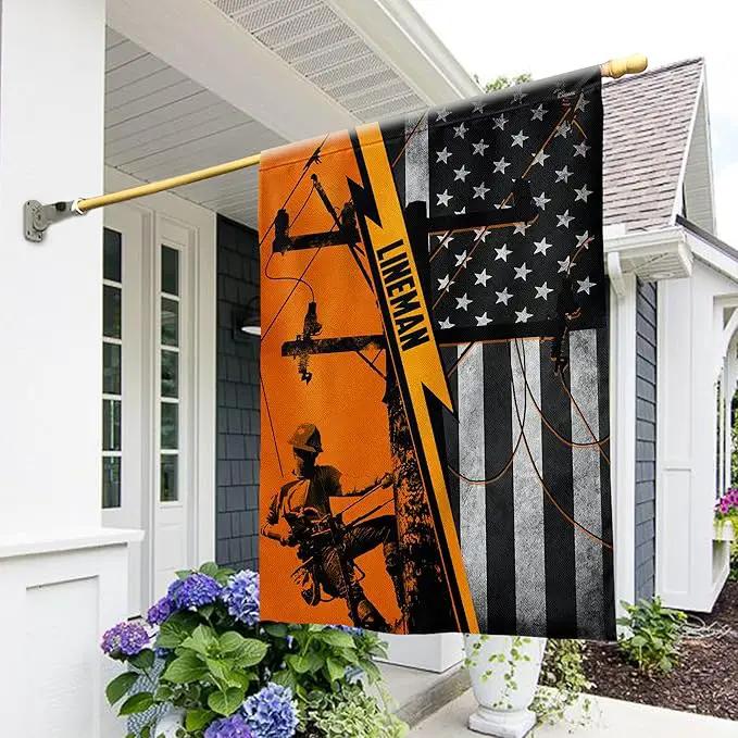 FLAGWIX Lineman American Flag - Independence Day, 4th of July Decorations Outdoor Flags, Patriotic Decor for Home, Yard, 30x40 House Flag - Double Sided, Heavy Duty Canvas, Decorative Outdoor Flags by GreenHaven Gardens