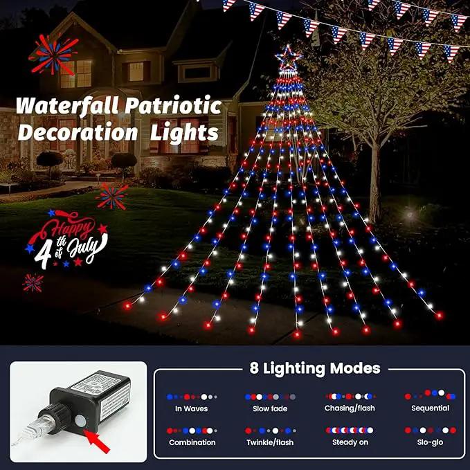 4th of July Decorations Lights, Red White Blue String Lights 320 LED 11.5 Ft Flag Stars Patriotic Light with Big Star Topper Waterproof 8 Light Modes for Indoor Outdoor Memorial Day Independence Day by GreenHaven Gardens