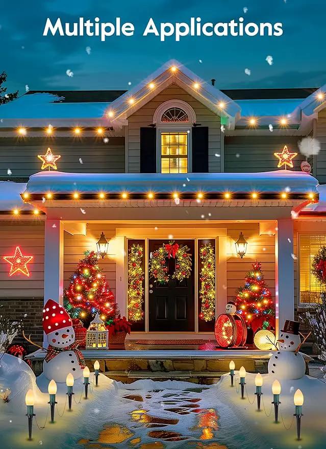 Brightown Frosted C9 LED Christmas Lights Outdoor, 2 Packs Total 64Ft Christmas Pathway Lights with 50 LED Bulbs and Stakes, Christmas Decorations Outside Driveway Walkway Sidewalk, Warm White by GreenHaven Gardens