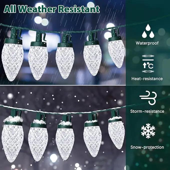 C9 LED Christmas Lights, 134FT 200 Bulbs Outdoor Christmas Decorations for House Waterproof String Lights Extendable Green Wire Fairy Lights for Patio Xmas Garden Party Wedding Indoor Pure White by GreenHaven Gardens