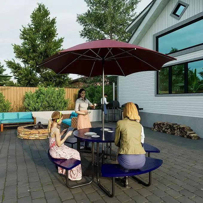 46'' Steel Round Picnic Table for Outdoors, Expanded, Lifetime Picnic Table with Umbrella Hole, Heavy Duty Sturdy Commercial Picnic Tables for Garden Courtyard BBQ, Blue by GreenHaven Gardens