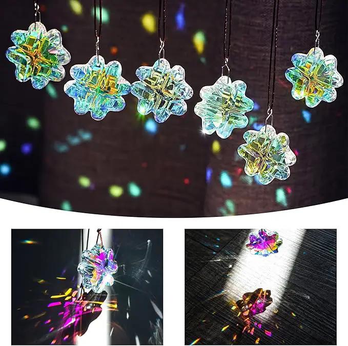 Set 6,AB Coating Four Leaf Lucky Clover Crystal Prisms Suncatchers for Windows,Rainbow Maker Hanging Prisms for Wedding Party Tree Garlands Ornaments Christmas Decorations Clearance,45mm by GreenHaven Gardens