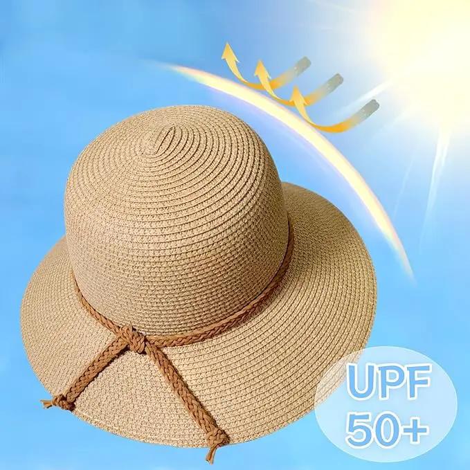 Beach Sun Straw Hats for Women, Summer Sun Protection Foldable Packable Wide Brim Hat by GreenHaven Gardens