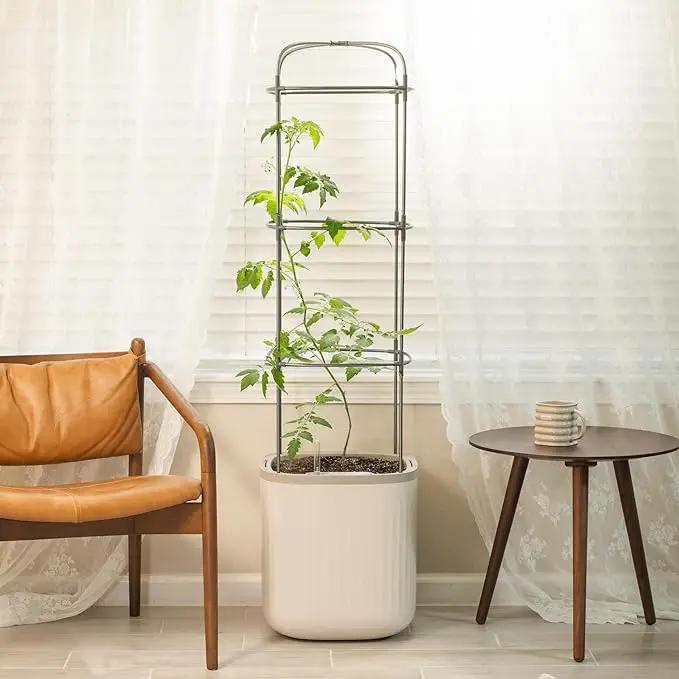 Vego garden Planters for Outdoor & Indoor Plants, Large Plant Pots with Self Watering, 15" Tall Large Plant Pots with Trellis for Flowers Plants Decor, Cream White by GreenHaven Gardens