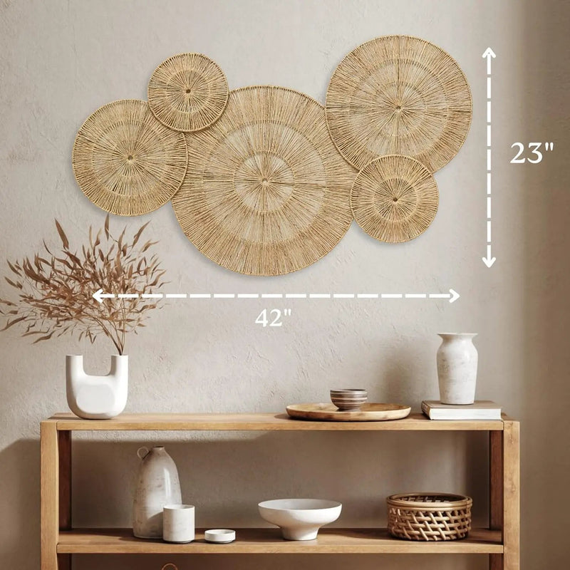 CHI AN HOME 18 Inch Boho Wall Decor – Set of 5 Woven Jute Wall Baskets, Boho Wall Art & Decorative Basket Set, Farmhouse Wall Hanging, Handwoven Wall Plates for Living Room, Bedroom – 18", 14", 11", 8", 7" by GreenHaven Gardens
