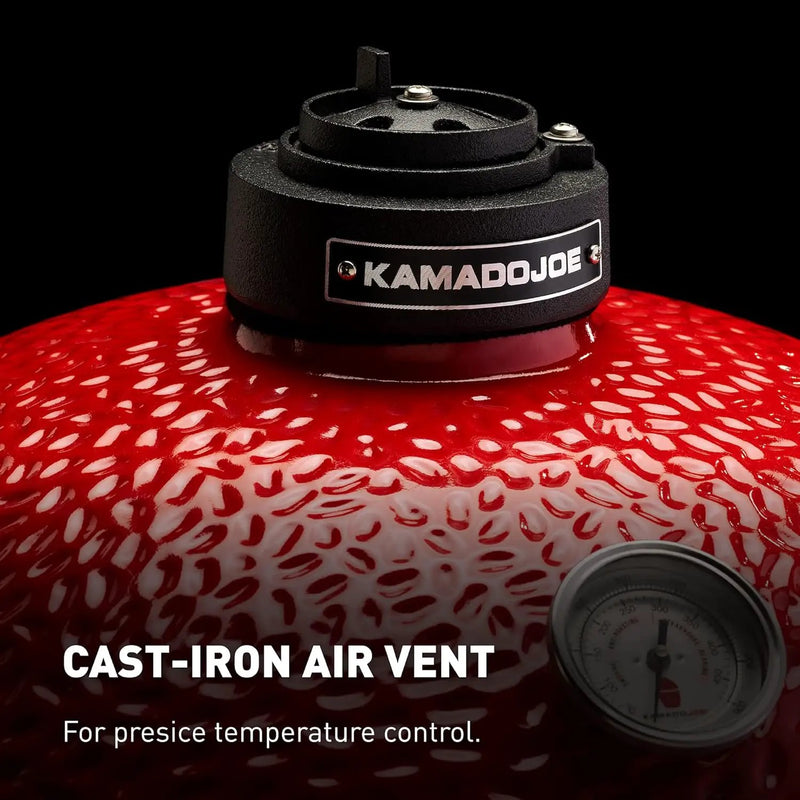 Kamado Joe Joe Jr 13.5-inch Portable Ceramic Charcoal Grill with Grill Stand, Stainless Steel Cooking Grate, Heat Deflectors and Ash Tool in Red, Model KJ13RH by GreenHaven Gardens