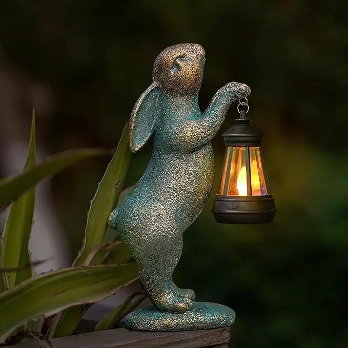 MININOVA Garden Statues Rabbit with Solar Lantern Outdoor Bunny Figurines Decorations for Patio Yard Lawn Ornaments Gifts for Birthday Easter Housewarming by GreenHaven Gardens