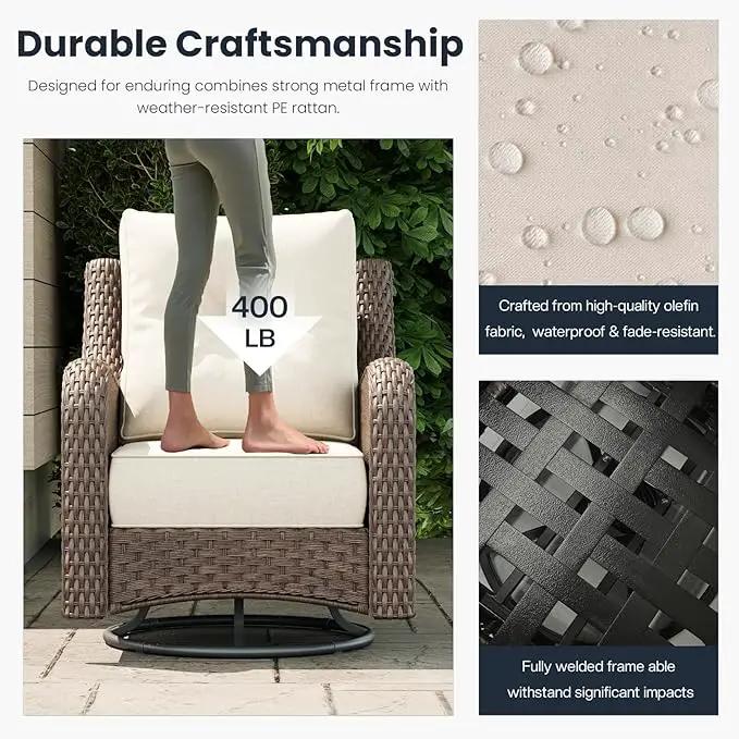 7 Pieces Outdoor Patio Furniture Sets with Rocking Swivel Chairs with 6-inch Thick Cushion and Side Table for Deck Lawn by GreenHaven Gardens