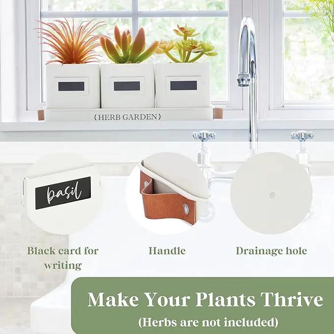 PERFNIQUE Indoor Herb Garden, Herb Garden Planter Set with Tray, Farmhouse Indoor Plant Pots, Windowsill Herb Garden with Drainage(Planter only) for Indoor/Outdoor, Window Pots(White) by GreenHaven Gardens