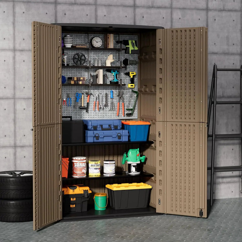 ZZM Large 67 Cu.ft Waterproof Storage Shed, Outdoor Storage Cabinet，Durable Resin Storage for Patio Furniture, Garden Tools, Pool Accessories, Mower Storage (Coffee) by GreenHaven Gardens