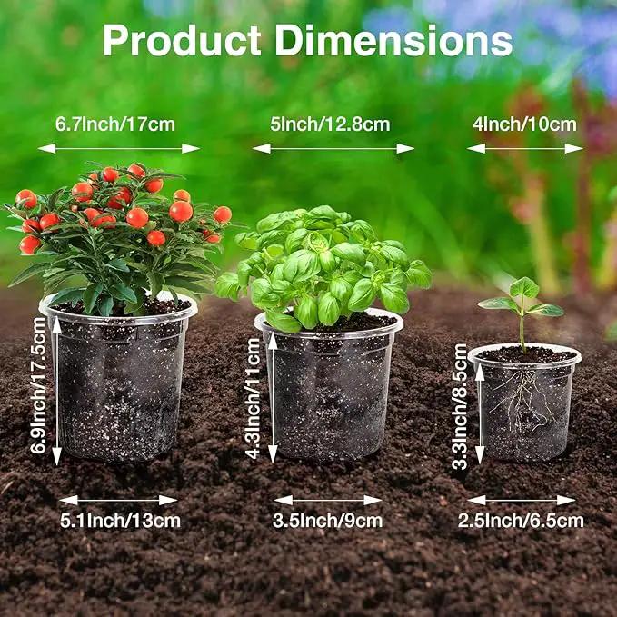 Bonviee Clear Nursery Pots for Plants, 6.7/5/4 Inch Plastic Seedling Pots with Drainage Holes, Planters for Indoor Plants and Transparent Seed Starter Pots with 10 Plant Labels, 30 Pack by GreenHaven Gardens