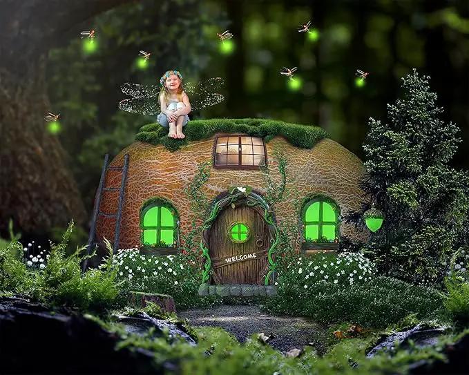 Resin Miniature Fairy Gnome Home Windows and Welcome Door with Fairy Lantern,Glow in Dark Art Sculpture for Trees Outdoor Indoor Garden Yard Wall Decorations by GreenHaven Gardens