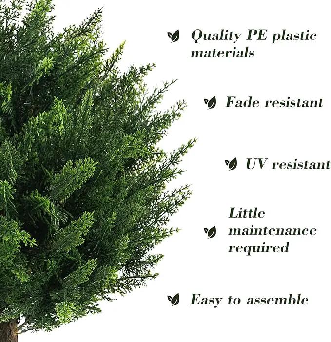21" Artificial Cypress Topiary Outdoor Plants with Spike, 2 Pack Faux Cedar Bushes UV Resistant Fake Shrubs for Front Porch Décor by GreenHaven Gardens