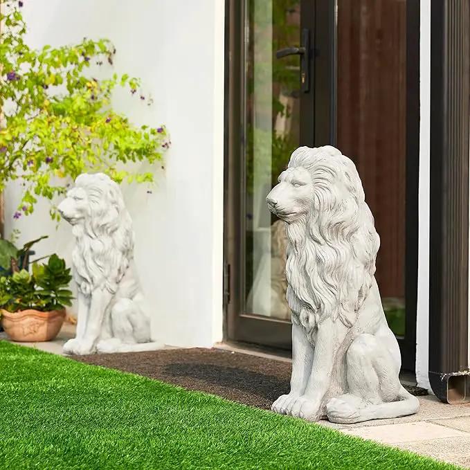 Glitzhome Guardian Sitting Lion Garden Statue MGO Outdoor Decoration, 27.75" H, White by GreenHaven Gardens