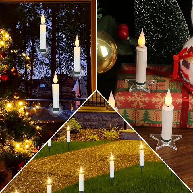 DRomance Christmas Tree Flameless Taper Candle Lights Battery Operated with 10-Key Remote and Timer, 10 Pack Plastic 3D Wick Flickering LED Taper Candles Multi-Using Home Garden Holiday Decor 3.4" by GreenHaven Gardens