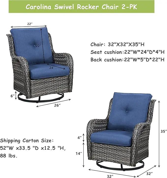 Outdoor Patio Swivel Rocker Chairs - Wicker Rattan Patio Swivel Rocking Chairs Set of 2 with High Back,Deep Seating and Comfort Cushions for Deck Porch Garden,Mixed Grey/Blue by GreenHaven Gardens