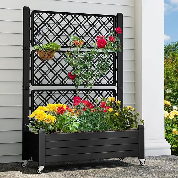YITAHOME 43.3x17.7x61 in Planter Trellis Box with Wheels & Drain Plug, Outdoor Resin Raised Garden Bed for Climbing Plants, Large Weather-Resistant Design, Black by GreenHaven Gardens