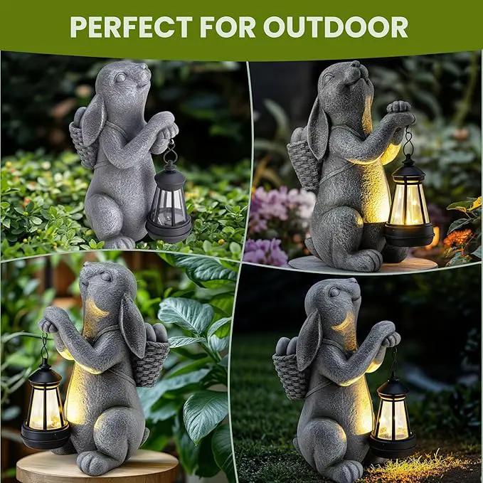 Solar Garden Outdoor Statues Rabbit with Solar Lantern,Outdoor Bunny Figurines Decorations,Lawn Decor Bunny Statue for Patio, Balcony, Yard Ornament,Unique Housewarming and Easter Gifts by GreenHaven Gardens