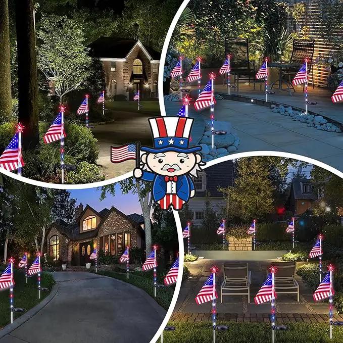 4th of July Decorations Outdoor Solar Lights, 2 Pack Red White and Blue Star Lights for National Day with American Flag, 2 Modes Waterproof Solar Patriotic Light for Independence Memory Day Yard Path by GreenHaven Gardens