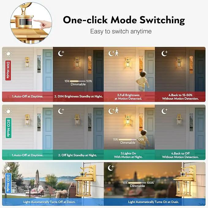 VIANIS Motion Sensor Porch Light, Gold Outdoor Light Fixture Dusk to Dawn, Outdoor Motion Sensor Light Wall Mount, Waterproof, Weather Resistant Carriage Lantern for House, Garage, Front Door by GreenHaven Gardens