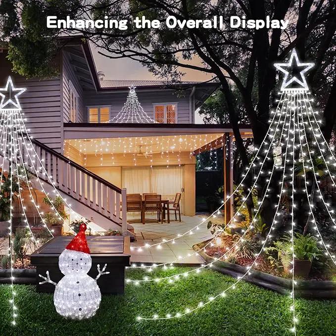 BlcTec Outdoor 317 LED Waterfall Tree Lights, 9 Strands with Timer - 8 Modes, Waterproof Christmas Lights for Garden, Patio, Yard Decor - Cool White by GreenHaven Gardens