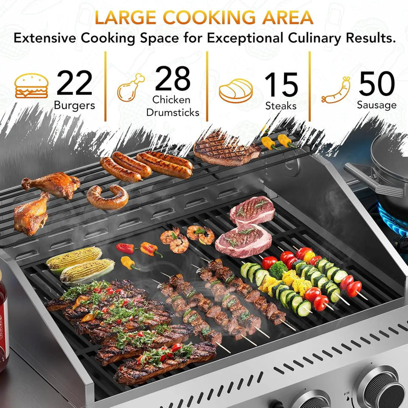 Gas Grill,Heavy-Duty Stainless Steel BBQ Grill,4 Burner Gas Grill with Side Burner,42000 BTU Propane Grill for Outdoor Cooking,Barbecue,Garden and Patio Backyard by GreenHaven Gardens