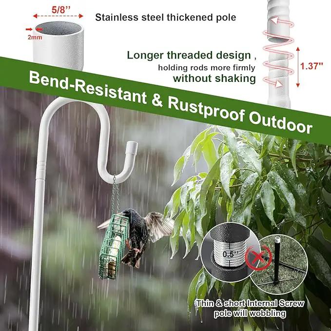 Bird Feeder Pole with Shepherds Hook - Heavy Duty Hummingbird Feeder Stand with 5 Prong,78" Adjustable Rustproof Garden Hooks Outdoor for Hanging Birdfeeder,Wind Chimes,Lanterns,Solar Lights,White by GreenHaven Gardens
