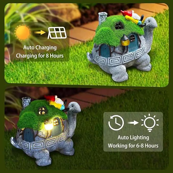 Turtle Solar Light Outdoor Garden Solar Turtle House Light Cute Turtle Garden Statue for Outdoor, Lawn Turtle with Gnome Statues Solar Light, Unique Gifts for Kindred Friend Yard Patio Decor by GreenHaven Gardens