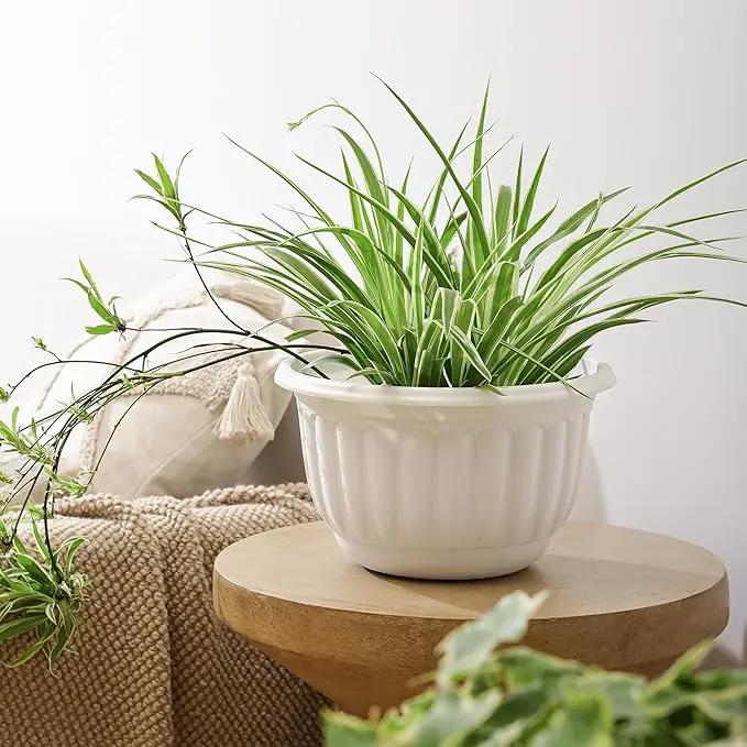 YIKUSH Planters for Outdoor Plants 2 Pack White Plant Pots with Drainage Hole and Absorbing Tray Hanging Planters for Indoor Plants (12 inch, 3 Hooks) by GreenHaven Gardens