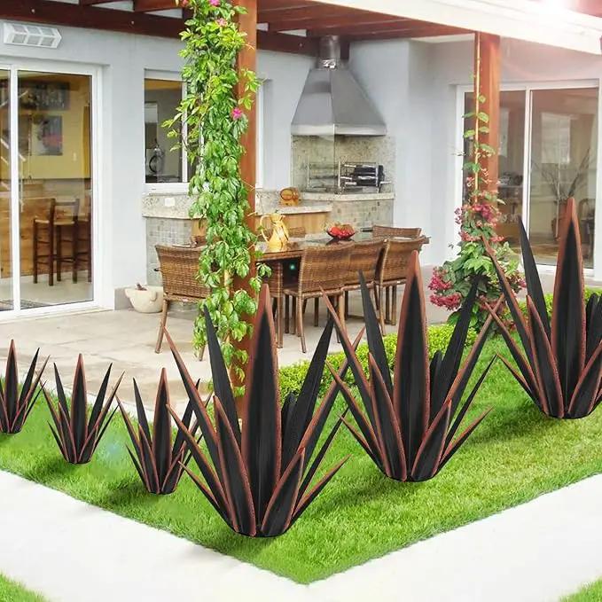 Large Tequila Rustic Sculpture, Rustic Metal Agave Plants for Outdoor Patio Yard, Home Decor Hand Painted Metal Agave Garden Yard Statue, Outdoor Lawn Ornaments Yard Stakes (Black - M) by GreenHaven Gardens