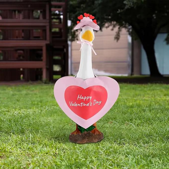 Valentines Goose Outfit Heart Porch Goose Clothes Pink Valentine Outfits for 23" H Statue, Concrete Cement Costume Outdoor Patio Yard Lawn Art Decoration by GreenHaven Gardens