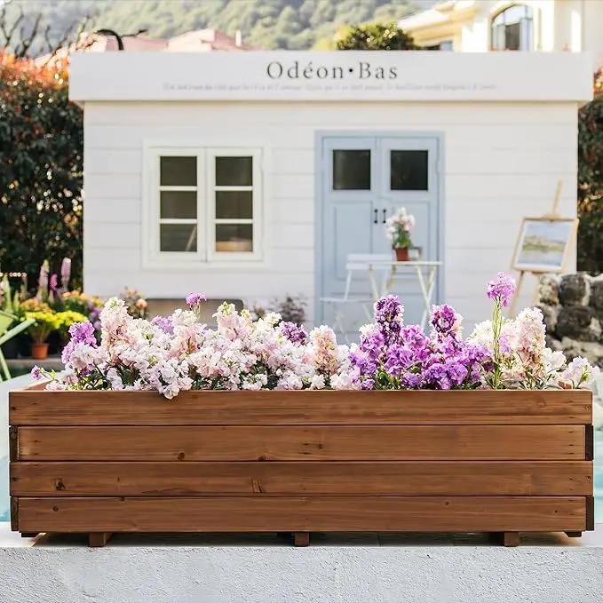 Wooden Raised Garden Bed Planter Box – Fir Wood Outdoor Vegetable, Herb & Flower Box with Drainage Holes – 47.24"x15.75"x12.6", Rot-Resistant, for Patio, Yard, Balcony by GreenHaven Gardens