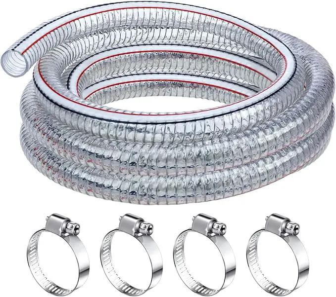 Frienda Heavy Duty Steel Wire Flexible Tubing with Fasteners PVC High Pressure Drain Hose Tube Pond Tubing Clear Wire Reinforced for Pond Bilge Pump Vacuum Suction Hose(6.6 Ft,1.5 Inch Id) by GreenHaven Gardens