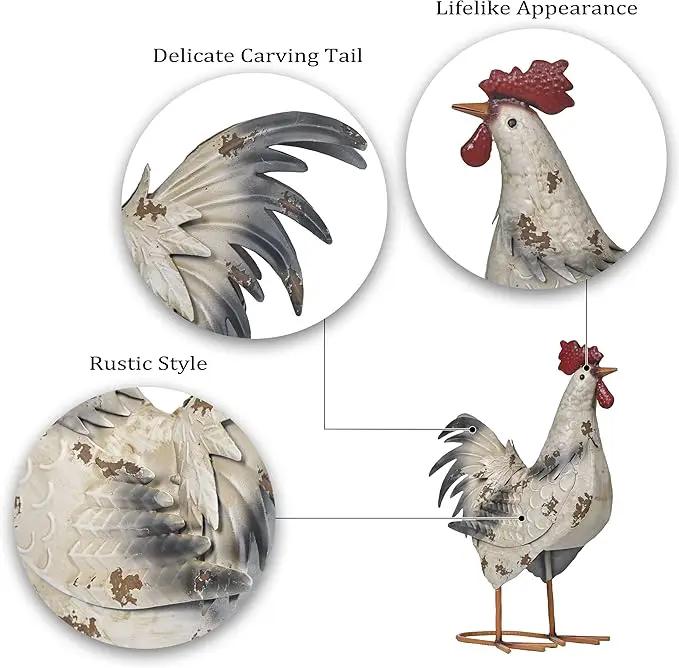 TERESA'S Collections Farmhouse Metal Rooster Garden Statues Decor, 15 Inch Rustic Outdoor Chicken Sculpture Figurines Yard Art for Farm Patio Lawn Kitchen Decorations,Spring Decor, Gift for Mom by GreenHaven Gardens