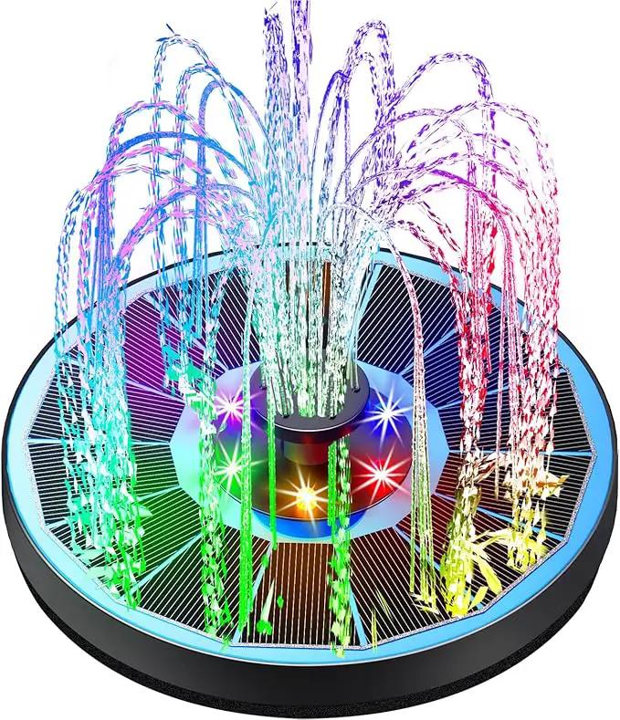 Solar Fountain Glass Panel with 2200 mah Battery, 3.5W Floating Solar Water Fountain with 4 Fixed Rods, Solar Fountain Pump for Bird Bath, Garden, Pond, Pool, Outdoor-Colorful Lights by GreenHaven Gardens