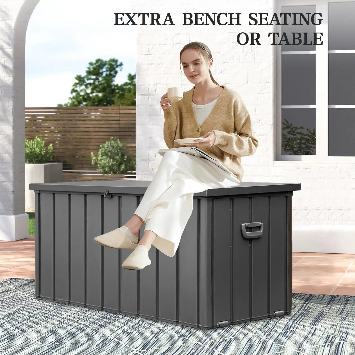 Domi 120-Gallon Outdoor Storage Box – Waterproof, Lockable Storage Cabinet for Patio Furniture, Garden Tools & Pool Supplies – Large Metal Storage for Cushions, Toys & More by GreenHaven Gardens