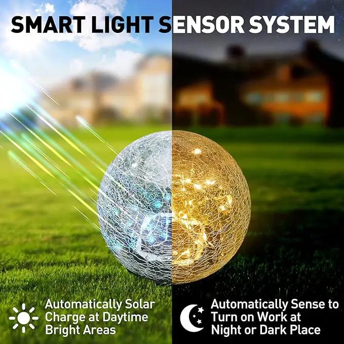 Garden Solar Lights Cracked Glass Ball Waterproof LED for Outdoor Decor Decorations Pathway Patio Yard Lawn, Warm White 2 Globe (4.7”) by GreenHaven Gardens