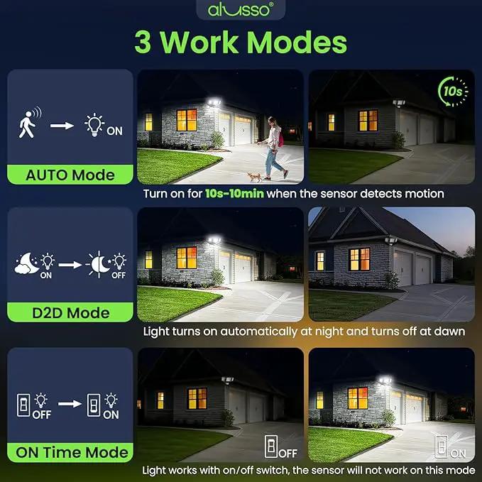 ALUSSO® Motion Sensor Outdoor Lights, 40W 4000LM 3 Modes Flood Lights Outdoor Motion Sensor, 3CCT 3 Heads Outdoor Security Light Wet Location Use for House Garage Yard Walkway, Black,ETL by GreenHaven Gardens