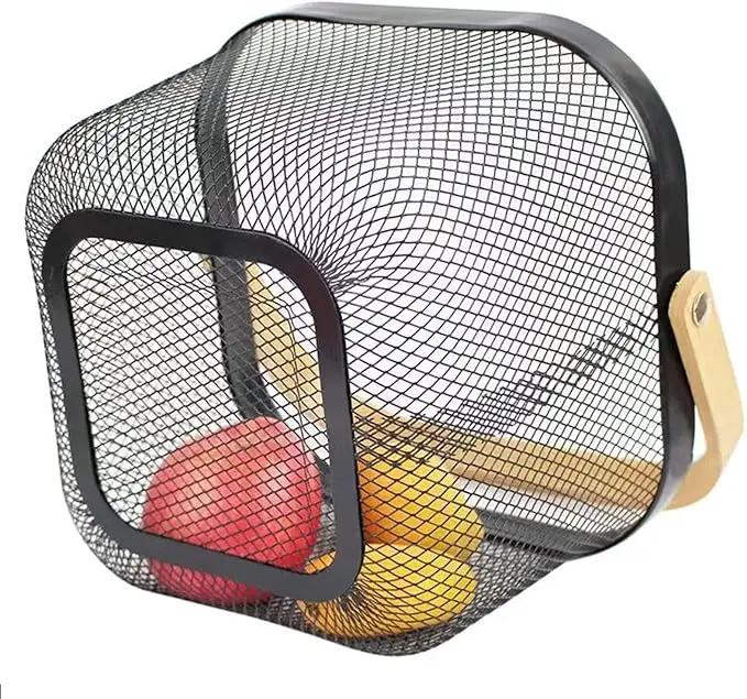 Metal Mesh Steel Basket, Storage Organizer Basket Multi-functional Hanging Kitchen Baskets Fruit Basket Bin with Bamboo Handle for Kitchen Bathroom Picnic Shopping Decor Cabinet Home, Black by GreenHaven Gardens