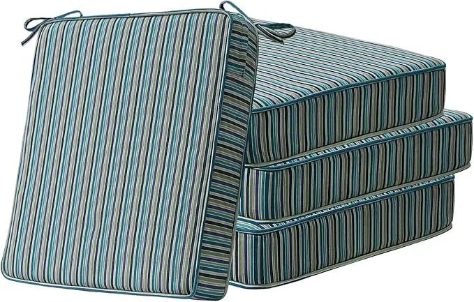 Sunbrella Square Corner Seat Cushions, 19" x 19" x 3", Set of 4, Indoor Outdoor Water Repellent Universal Chair Pads with Ties for Patio Furniture, Garden Dining Chairs, Swell Turquoise by GreenHaven Gardens