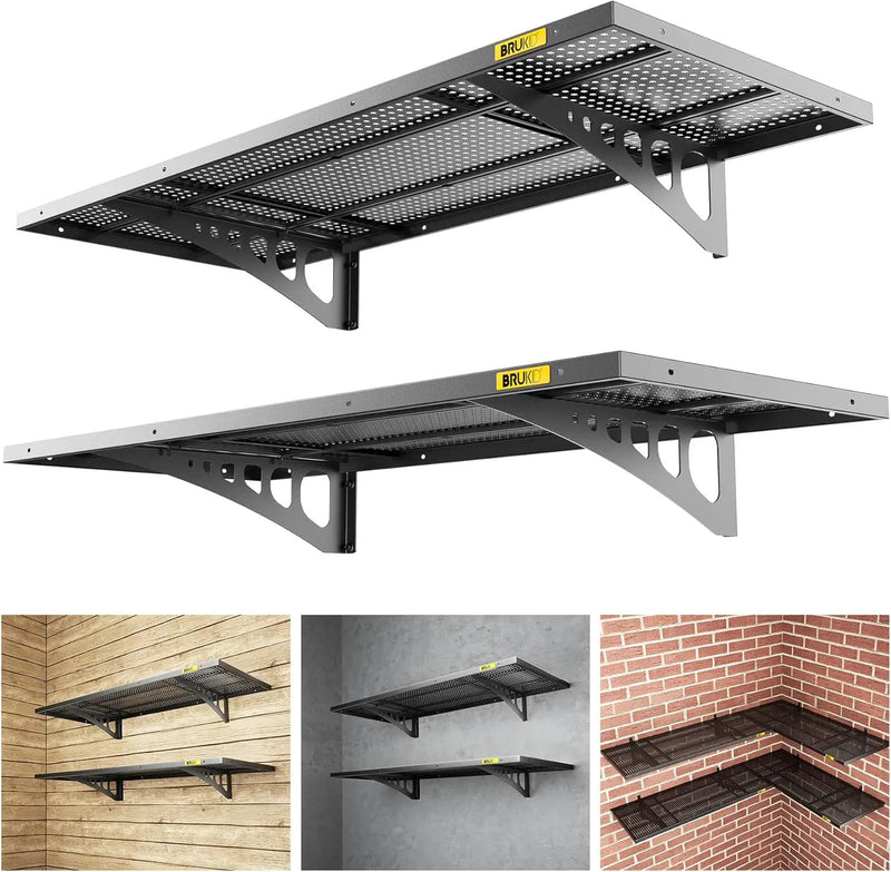 2Pack 1.64x4ft Adjustable Metal Garage Wall Shelving Heavy Duty Garage Storage Shelf Wall Mounted Black by GreenHaven Gardens