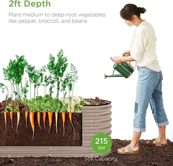 Best Choice Products 8x2x2ft Metal Raised Garden Bed, Oval Outdoor Deep Root Planter Box for Vegetables, Herbs w/ 4 Support Bars, 215 Gal Capacity - Taupe by GreenHaven Gardens