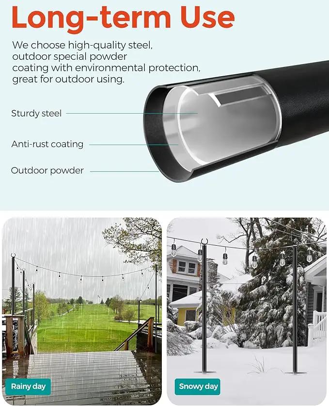 LAND·VOI 2 Pack String Light Poles, 9FT Heavy Duty Metal Light Poles for Outside String Lights, Outdoor Light Poles with 5 Prong Fork, Lighting Stand for Patio, Backyard, Garden, Deck, Black FLP12B by GreenHaven Gardens