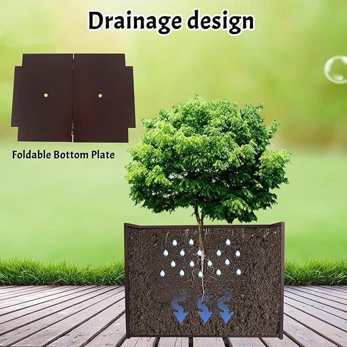 Galvanized Steel Rectangular Planter, 16"x 12"x 12" Small Planters for Outdoor Plants, Brown Outdoor Planter with Drainage Holes by GreenHaven Gardens