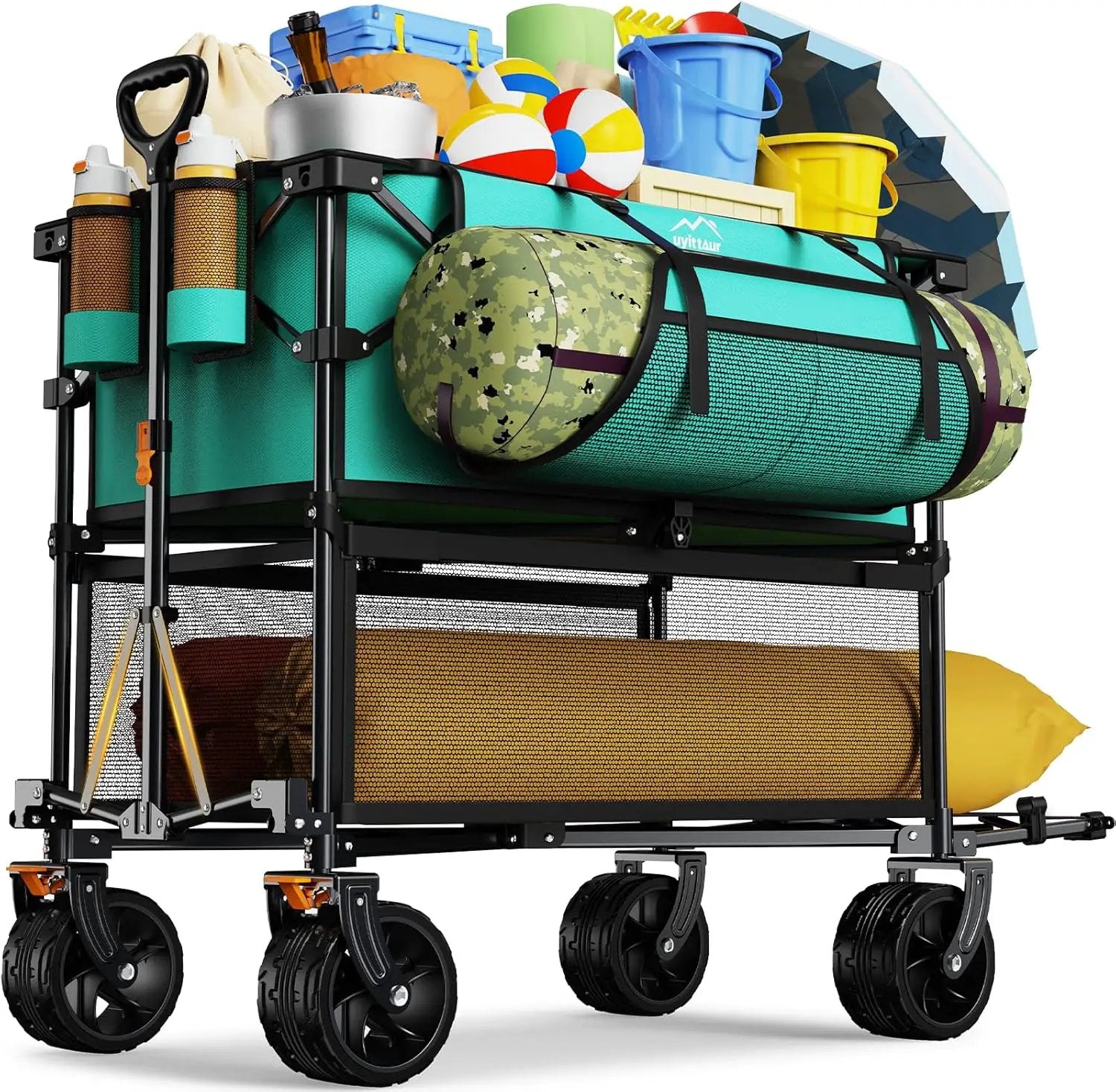 Foldable 50''L Extra Long Double Decker Wagon for Sport, 400L Collapsible Heavy Duty Wagon Cart with Big Wheels, Utility All-Terrain Large Extender Cart for Outdoors, Light Blue by GreenHaven Gardens