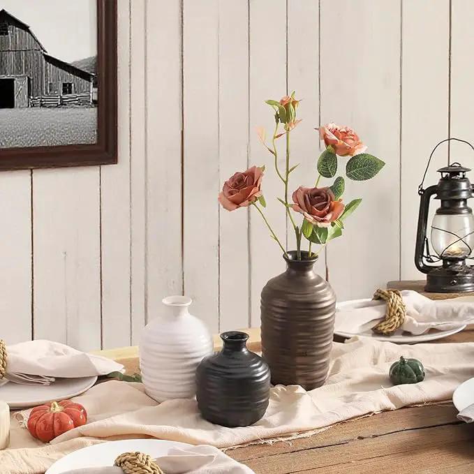 Ceramic Vase Set of 3 Decorative Vase for Home Decor Modern Farmhouse Decor Pottery Neutral Vases for Living Room Bathroom Table Mantel Fireplace Entryway Shelf (02-Metallic) by GreenHaven Gardens